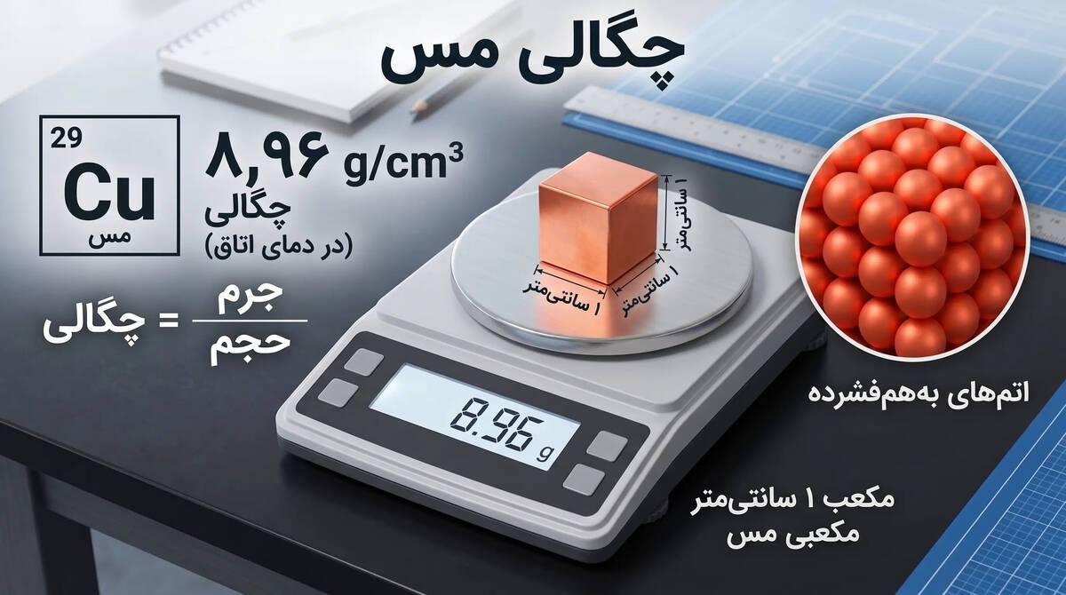 چگالی مس چقدر است؟ راهنمای کامل چگالی مس، واحدها، عوامل مؤثر و محاسبه وزن